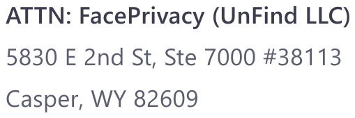 FacePrivacy mailing address, shown as an image