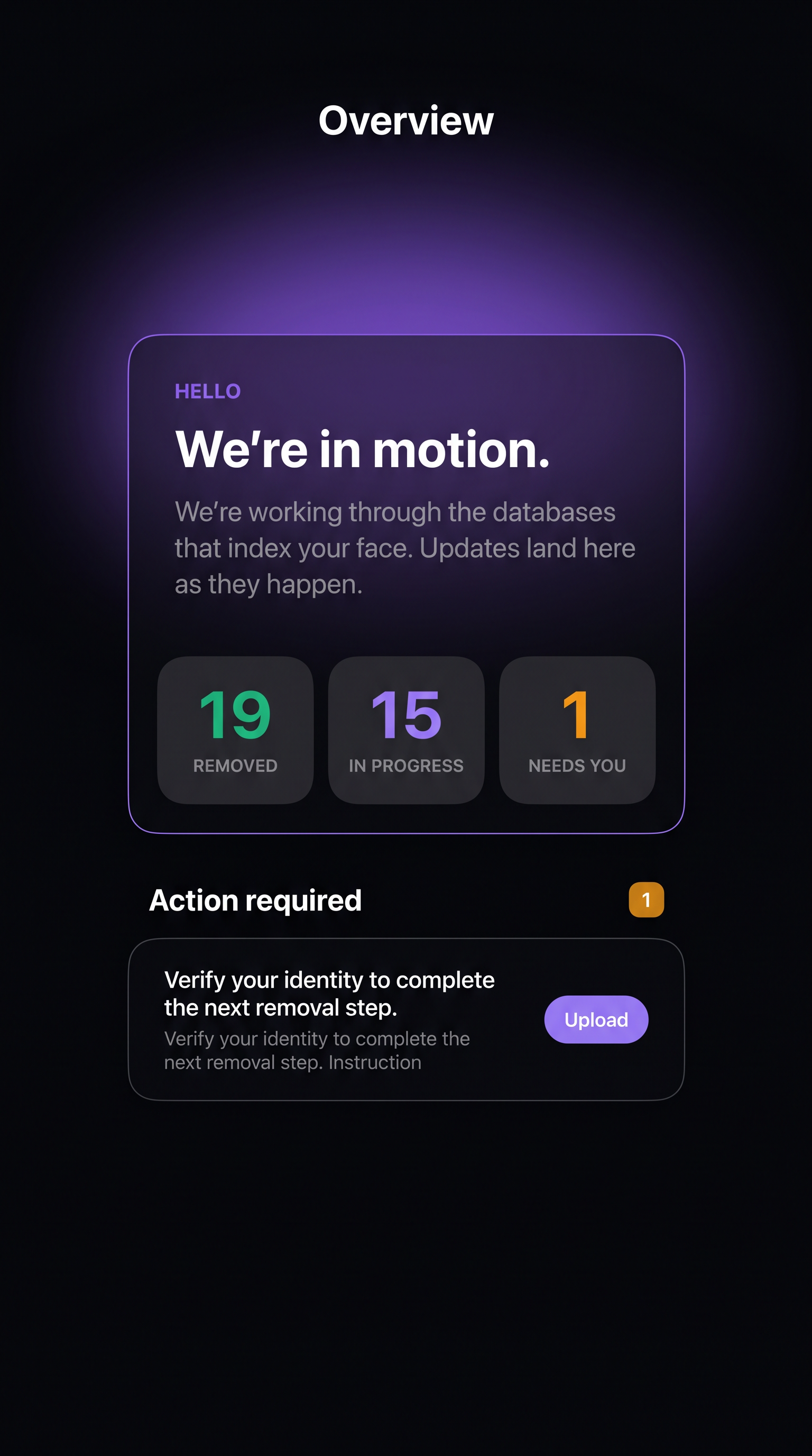 Face Privacy iOS app — Overview screen